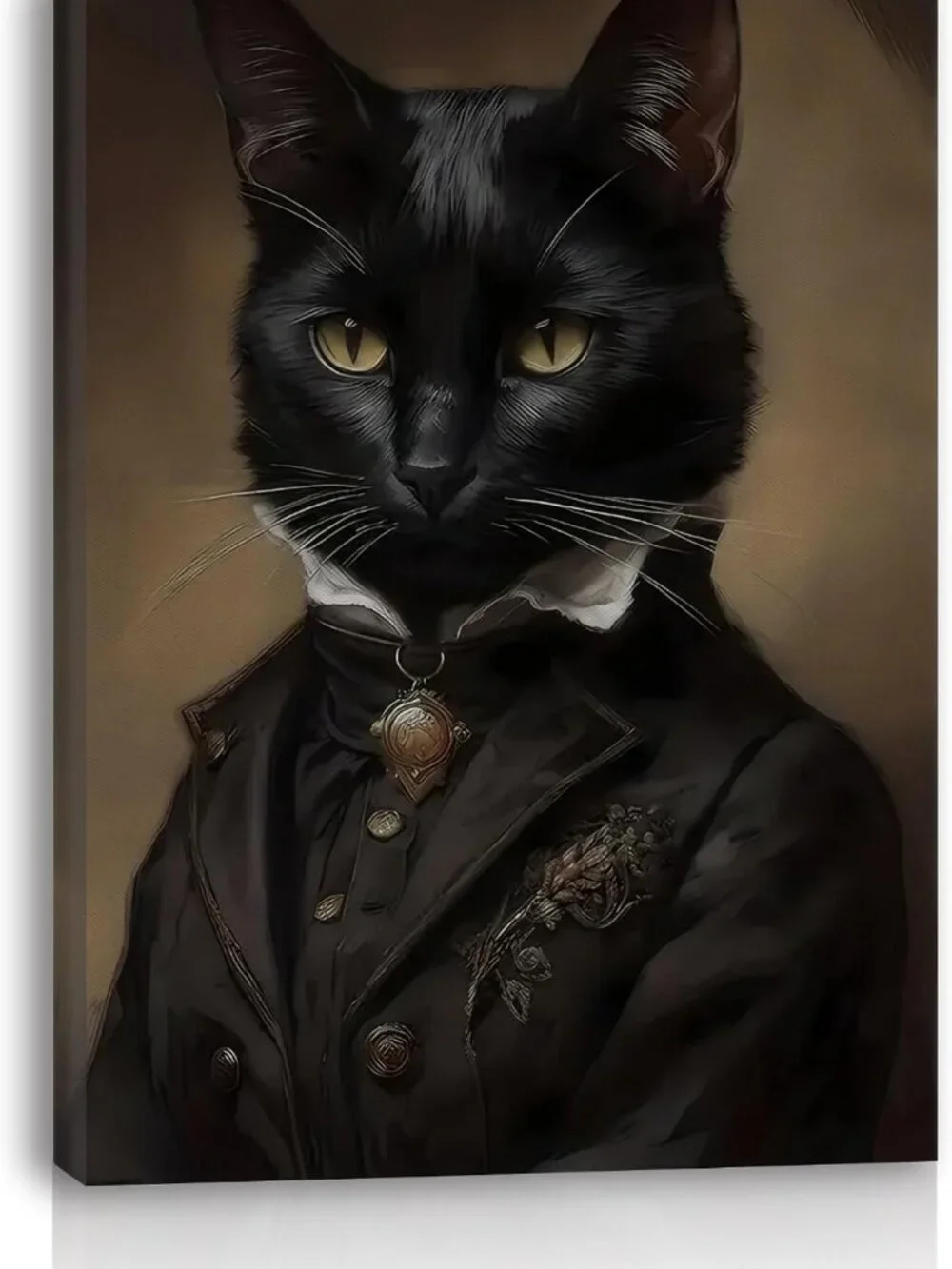 Gothic Black Cat Canvas Wall Art 11.5x15 - Dark Academia Decor, Halloween & Cat